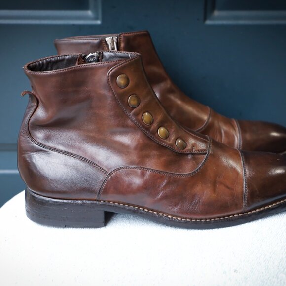 Calzoleria Harris for Barneys Vintage 8.5 Brown Burnished Italian Cap Toe Mens B - Picture 4 of 13